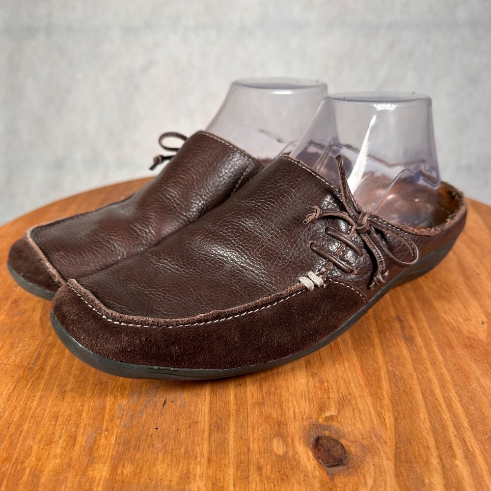 Naturalizer Mules Womens 8.5W Brown Good Leather Suede Slip On Clogs FAST-4